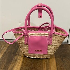 Jacquemus Pink and Tan Straw Tote